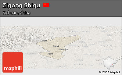 Shaded Relief Panoramic Map of Zigong Shiqu, lighten