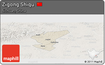 Shaded Relief Panoramic Map of Zigong Shiqu, lighten