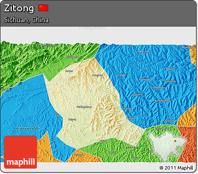Physical 3D Map of Zitong, political outside