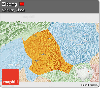 Political 3D Map of Zitong, lighten