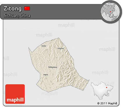 Shaded Relief 3D Map of Zitong, cropped outside