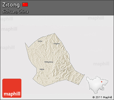 Shaded Relief 3D Map of Zitong, cropped outside