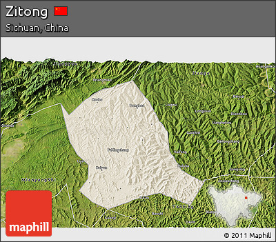 Shaded Relief 3D Map of Zitong, satellite outside