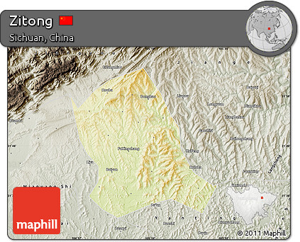 Physical Map of Zitong, semi-desaturated