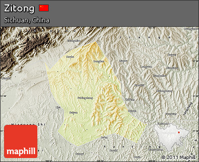 Physical Map of Zitong, semi-desaturated
