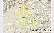 Physical Map of Zitong, shaded relief outside