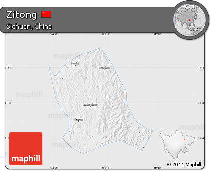 Silver Style Map of Zitong, single color outside