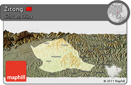 Physical Panoramic Map of Zitong, darken