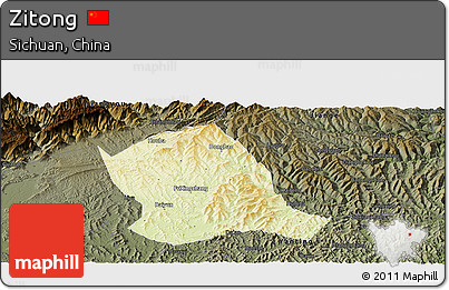 Physical Panoramic Map of Zitong, darken
