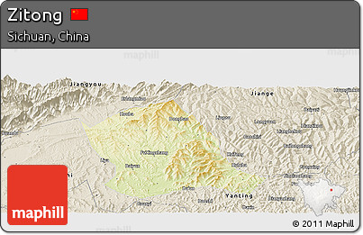 Physical Panoramic Map of Zitong, shaded relief outside