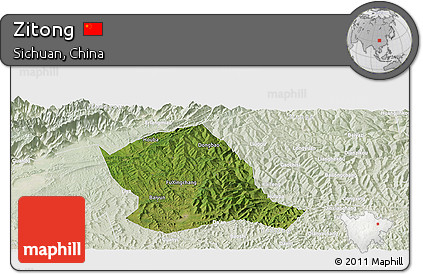 Satellite Panoramic Map of Zitong, lighten