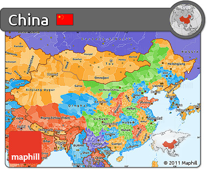 Political Simple Map of China, political shades outside