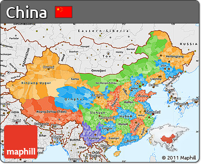 Political Simple Map of China, single color outside, borders and labels