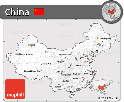 Silver Style Simple Map of China, cropped outside