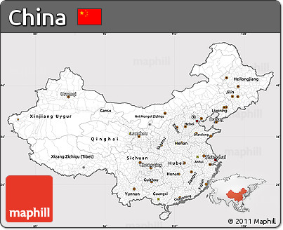 Silver Style Simple Map of China, cropped outside