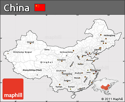 Silver Style Simple Map of China, cropped outside