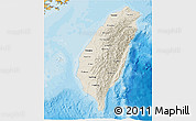 Shaded Relief 3D Map of Taiwan, political shades outside