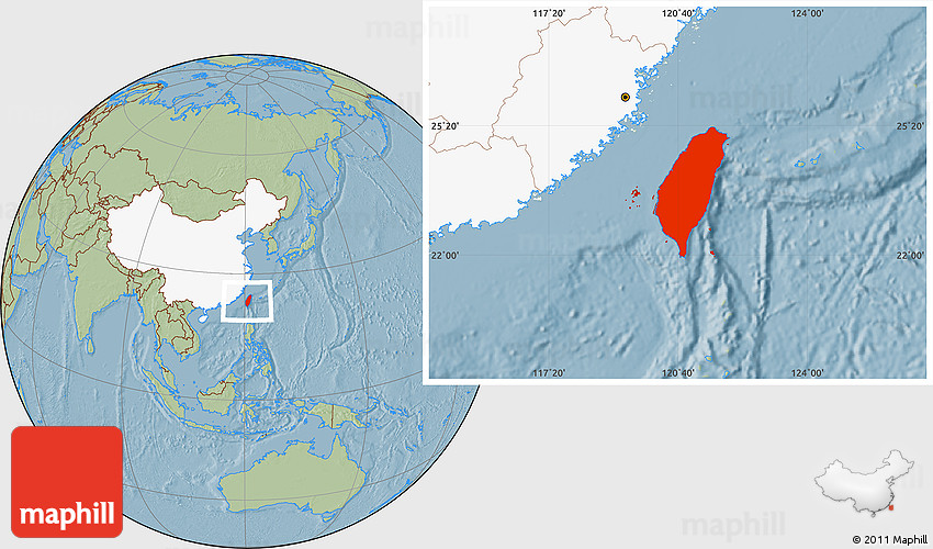 Taiwan Country In World Map Savanna Style Location Map Of Taiwan, Highlighted Country, Hill Shading