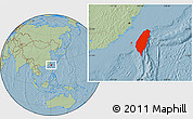 Savanna Style Location Map of Taiwan, hill shading