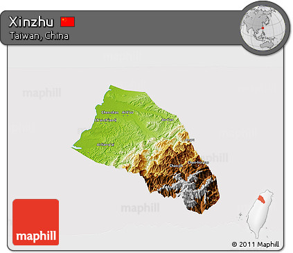 Physical 3D Map of Xinzhu, cropped outside