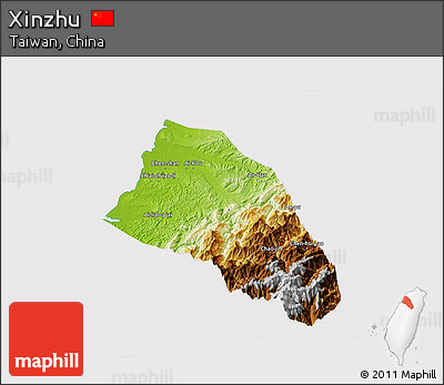 Physical 3D Map of Xinzhu, cropped outside