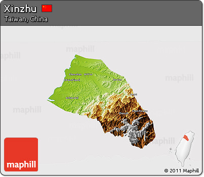 Physical 3D Map of Xinzhu, cropped outside