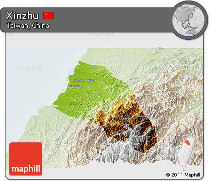 Physical 3D Map of Xinzhu, lighten