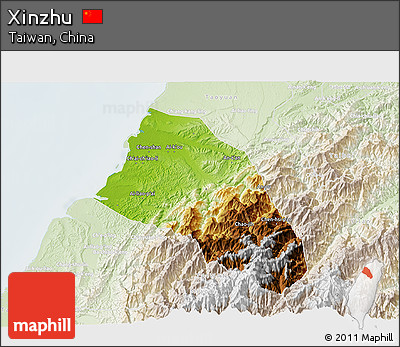 Physical 3D Map of Xinzhu, lighten