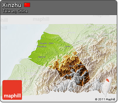 Physical 3D Map of Xinzhu, lighten