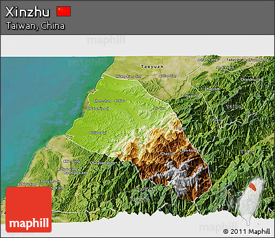 Physical 3D Map of Xinzhu, satellite outside