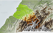 Physical 3D Map of Xinzhu, semi-desaturated