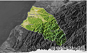 Satellite 3D Map of Xinzhu, darken, desaturated