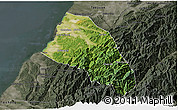 Satellite 3D Map of Xinzhu, darken, semi-desaturated