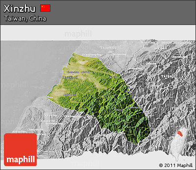 Satellite 3D Map of Xinzhu, lighten, desaturated