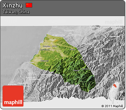 Satellite 3D Map of Xinzhu, lighten, desaturated