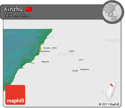 Satellite 3D Map of Xinzhu, single color outside