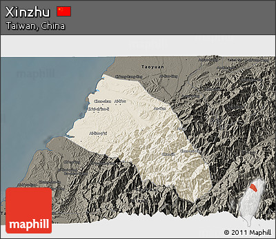 Shaded Relief 3D Map of Xinzhu, darken