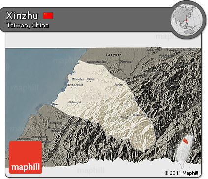 Shaded Relief 3D Map of Xinzhu, darken
