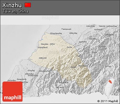 Shaded Relief 3D Map of Xinzhu, desaturated
