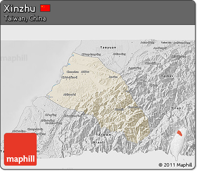 Shaded Relief 3D Map of Xinzhu, desaturated