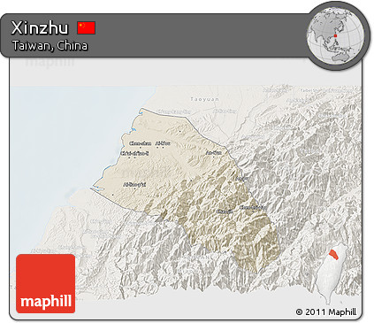Shaded Relief 3D Map of Xinzhu, lighten