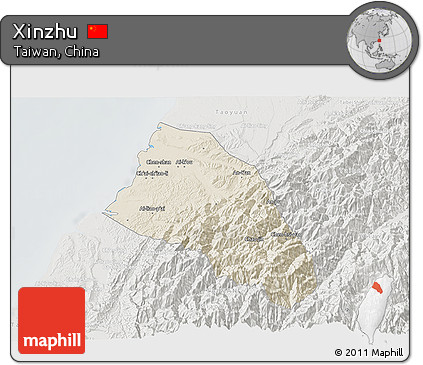 Shaded Relief 3D Map of Xinzhu, lighten, semi-desaturated