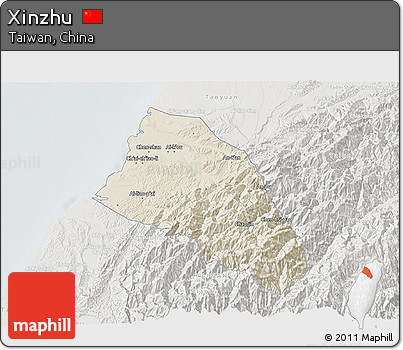 Shaded Relief 3D Map of Xinzhu, lighten, semi-desaturated