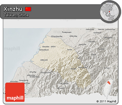 Shaded Relief 3D Map of Xinzhu, semi-desaturated