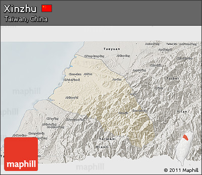 Shaded Relief 3D Map of Xinzhu, semi-desaturated