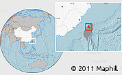Gray Location Map of Xinzhu, highlighted country, highlighted parent region, hill shading