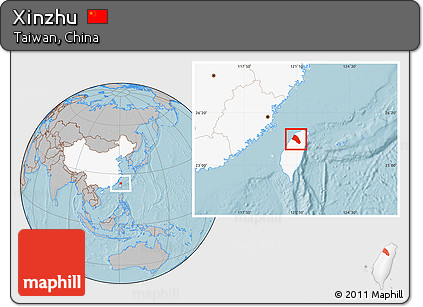 Gray Location Map of Xinzhu, highlighted country, hill shading