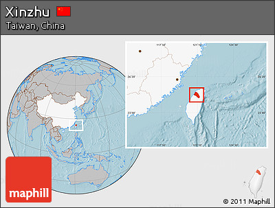 Gray Location Map of Xinzhu, highlighted country, hill shading