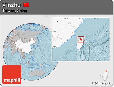 Gray Location Map of Xinzhu, highlighted country, hill shading