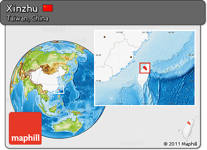 Physical Location Map of Xinzhu, highlighted country